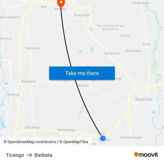 Ticengo to Barbata map