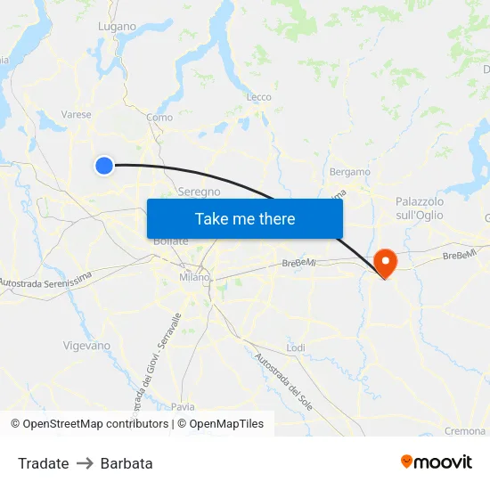 Tradate to Barbata map