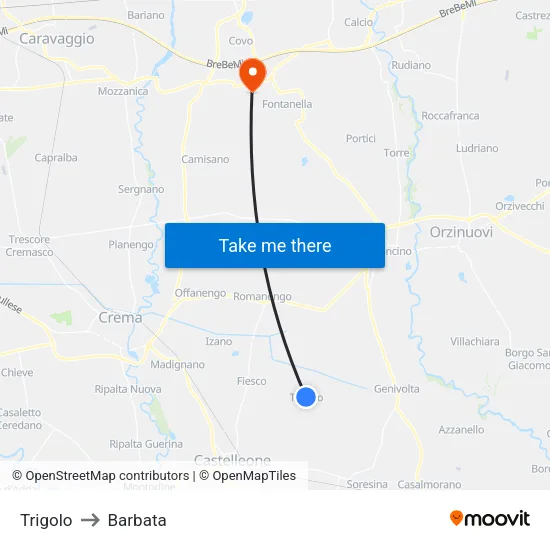 Trigolo to Barbata map