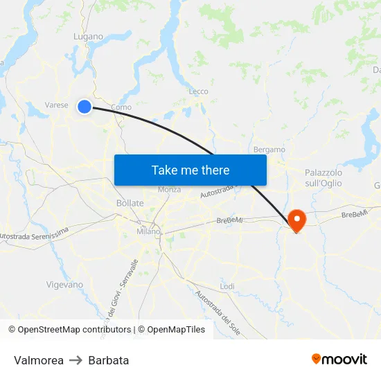 Valmorea to Barbata map