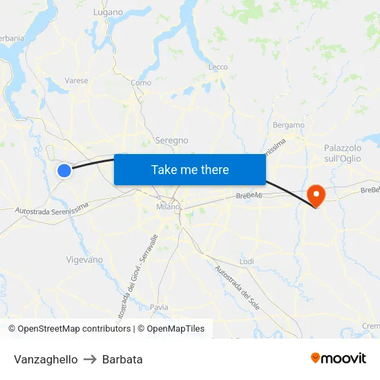 Vanzaghello to Barbata map