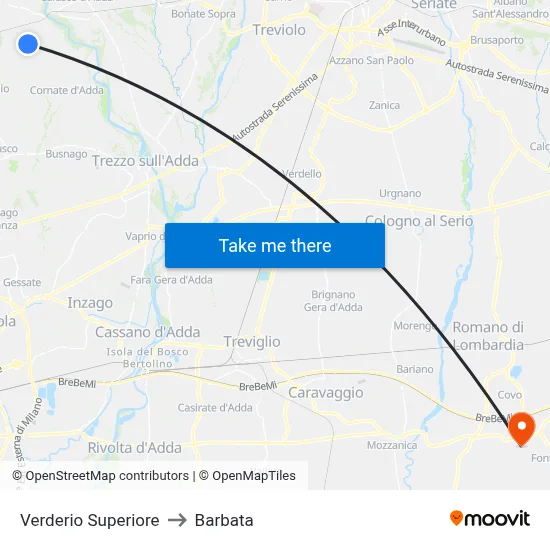 Verderio Superiore to Barbata map