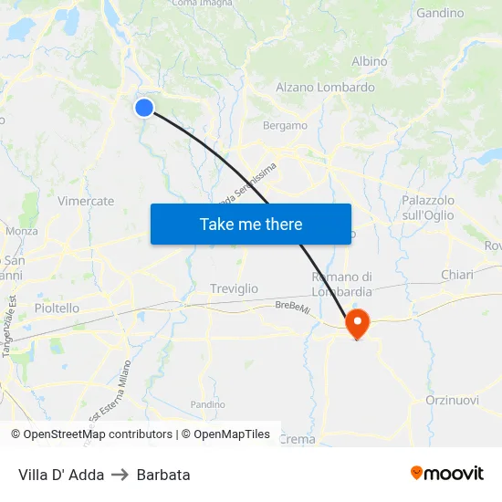 Villa D' Adda to Barbata map