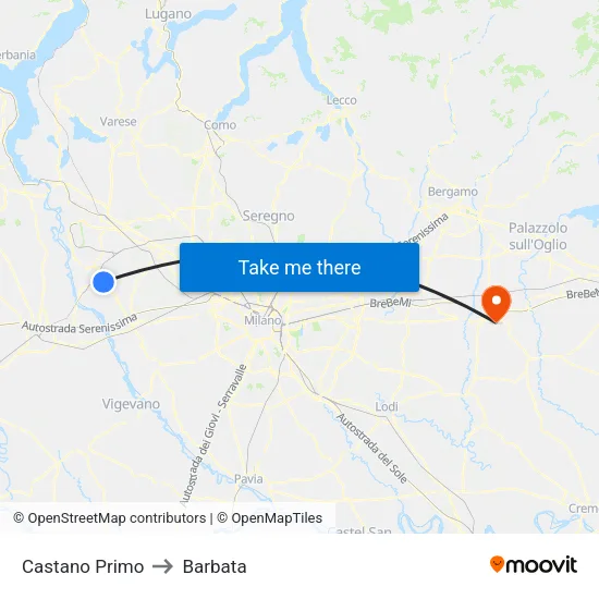 Castano Primo to Barbata map