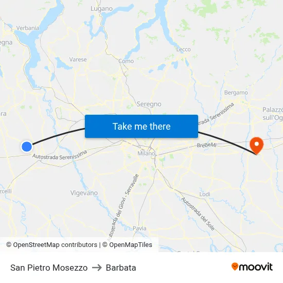 San Pietro Mosezzo to Barbata map