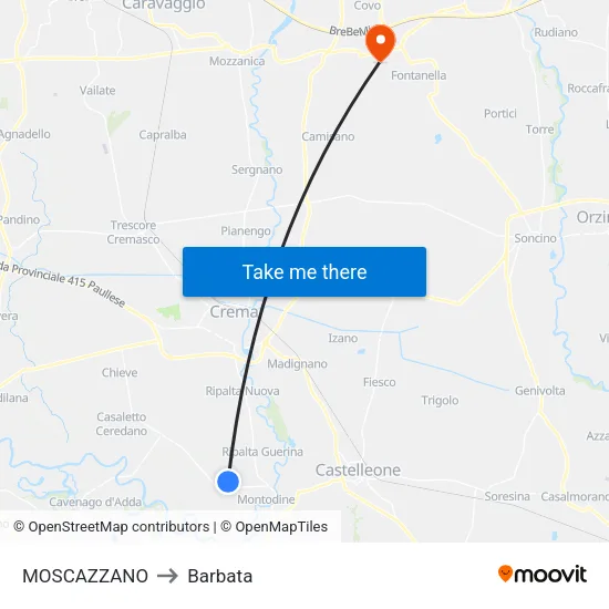 Moscazzano to Barbata map