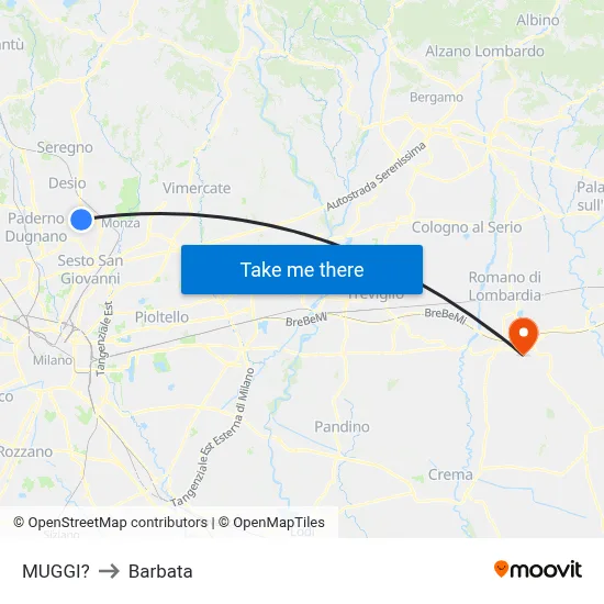 Muggiò to Barbata map