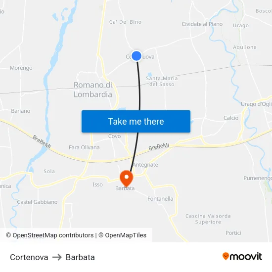 Cortenova to Barbata map