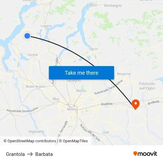 Grantola to Barbata map
