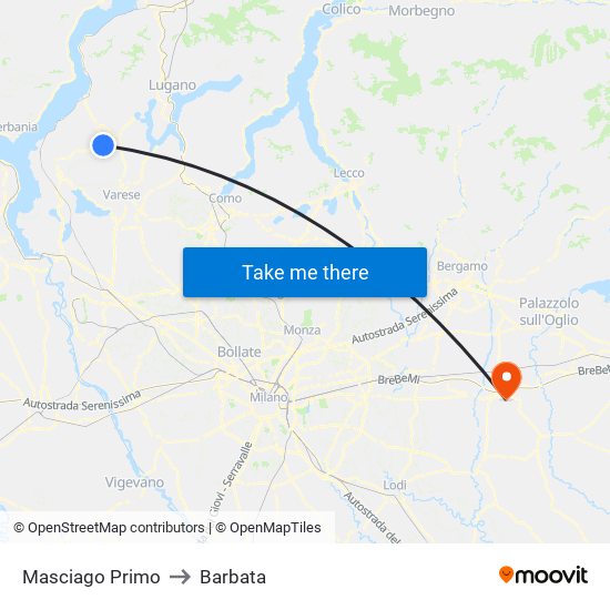 Masciago Primo to Barbata map