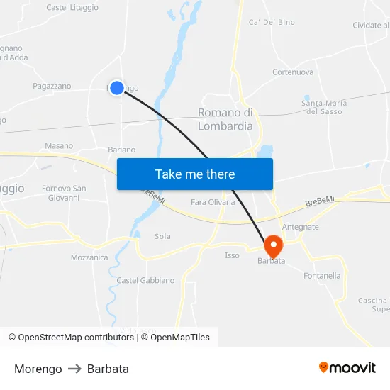 Morengo to Barbata map