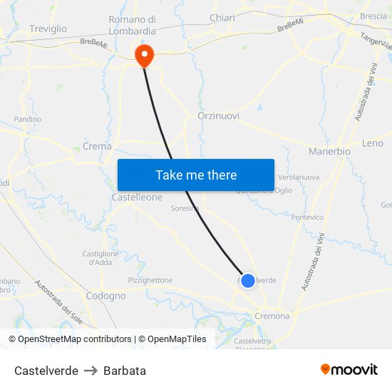 Castelverde to Barbata map