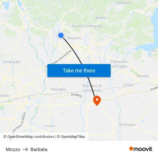 Mozzo to Barbata map