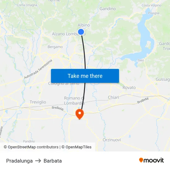 Pradalunga to Barbata map