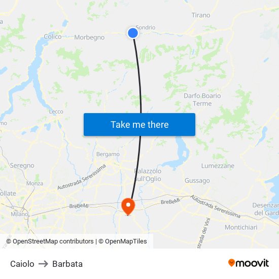 Caiolo to Barbata map
