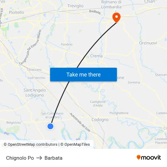 Chignolo Po to Barbata map
