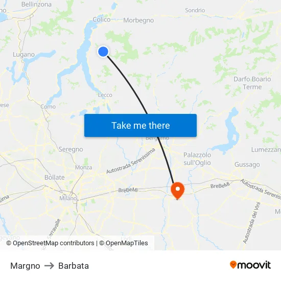 Margno to Barbata map