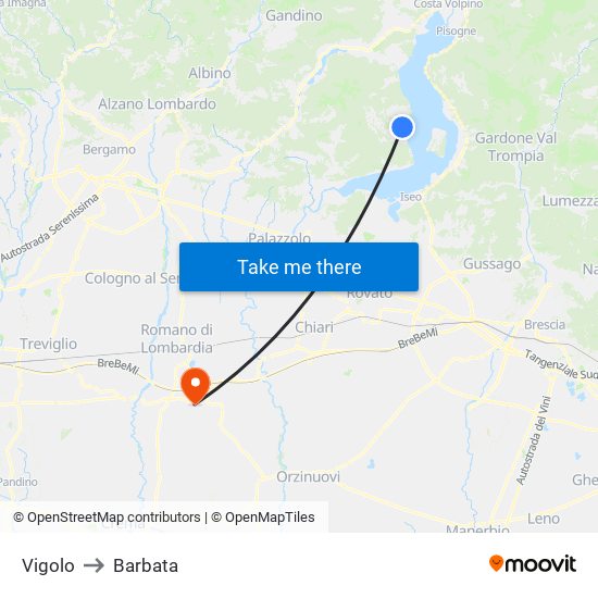 Vigolo to Barbata map