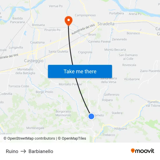 Ruino to Barbianello map