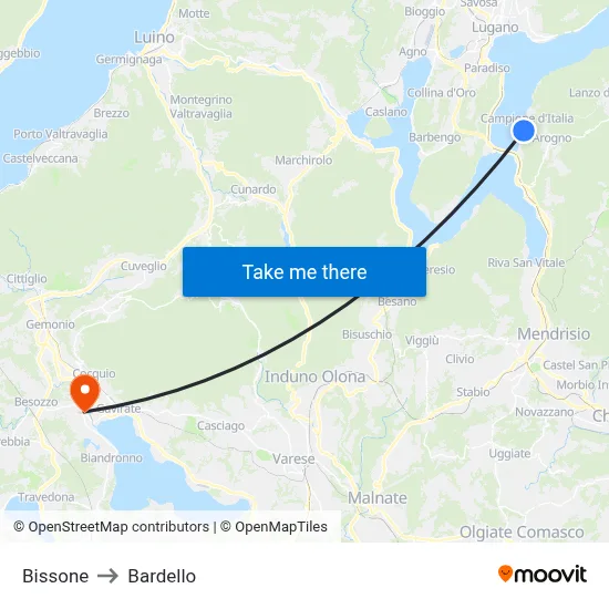 Bissone to Bardello map