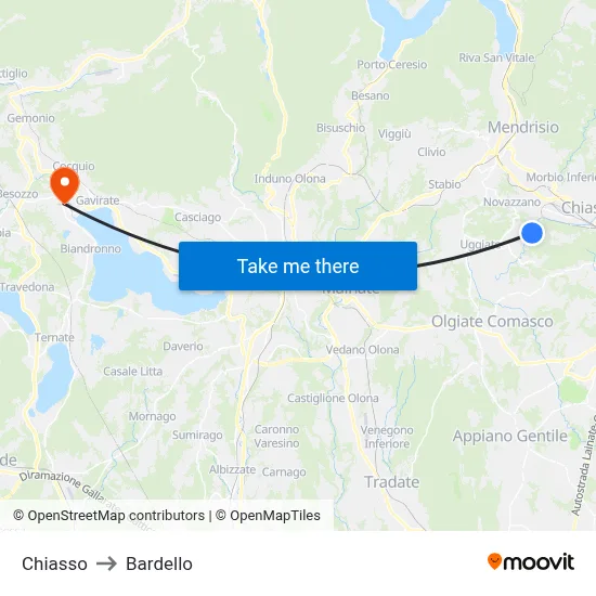 Chiasso to Bardello map