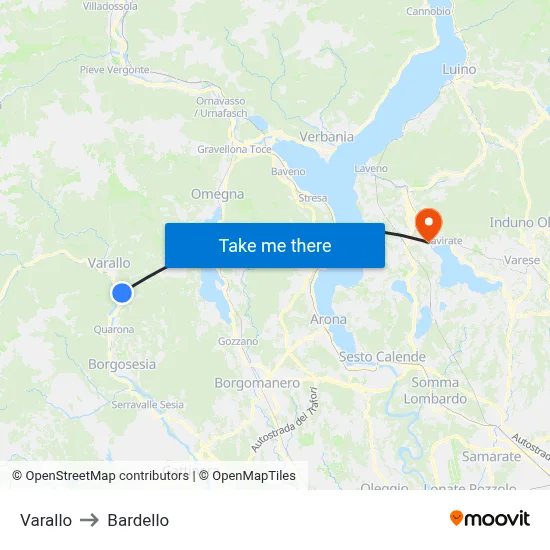 Varallo to Bardello map