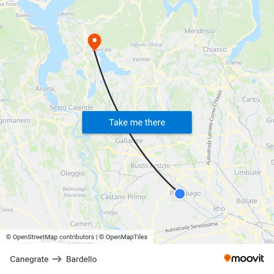 Canegrate to Bardello map