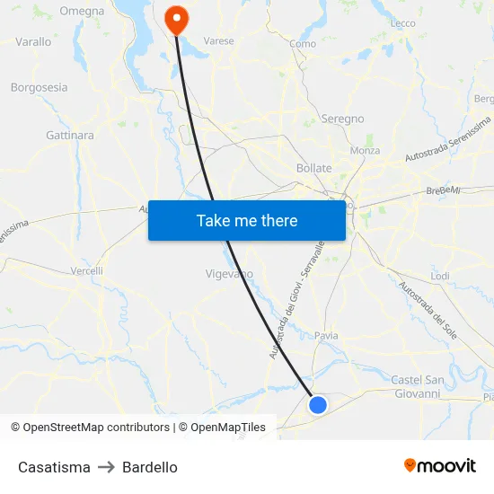 Casatisma to Bardello map