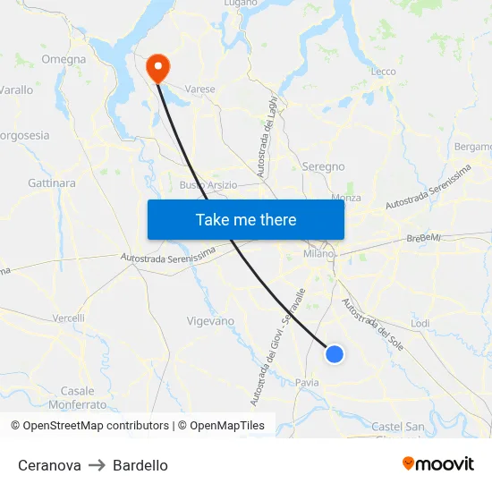 Ceranova to Bardello map