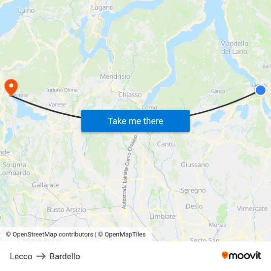 Lecco to Bardello map