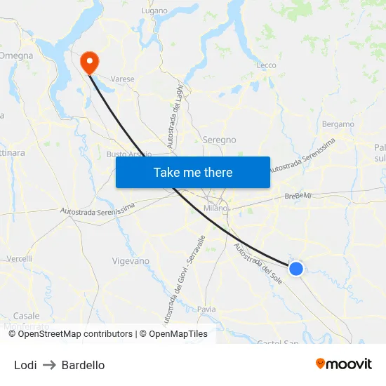 Lodi to Bardello map