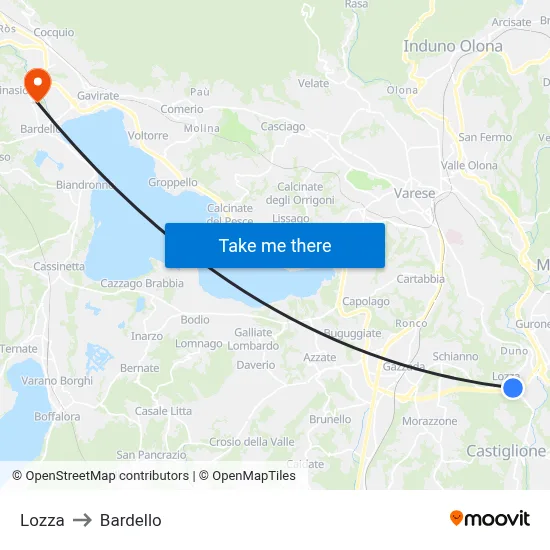 Lozza to Bardello map