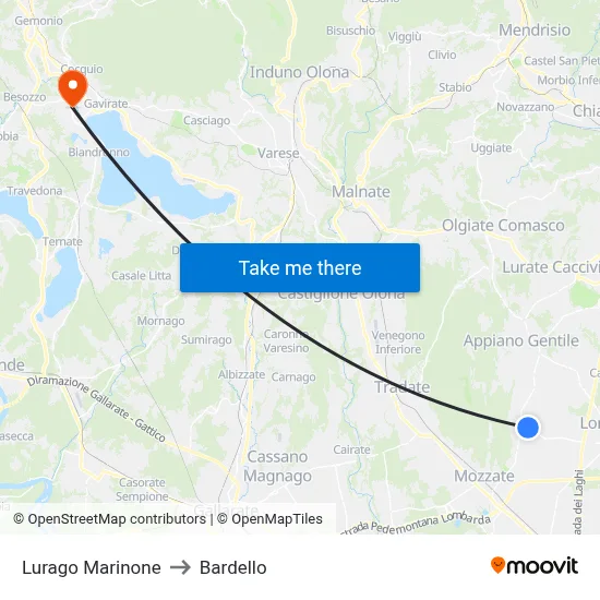 Lurago Marinone to Bardello map
