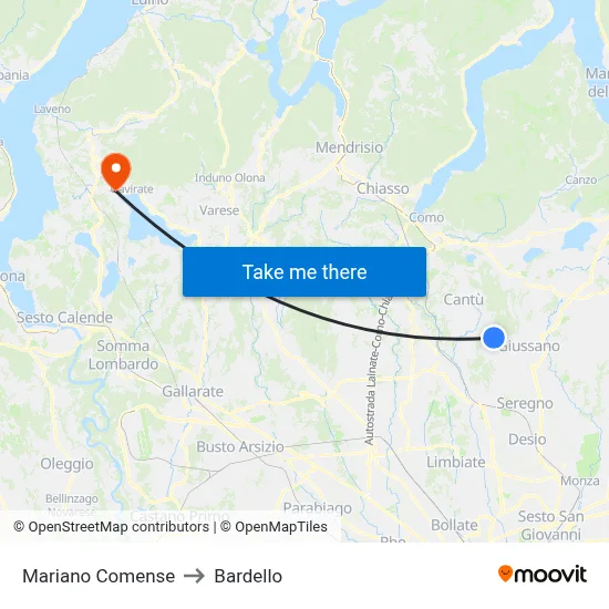 Mariano Comense to Bardello map