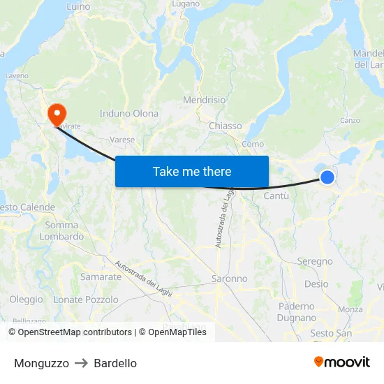 Monguzzo to Bardello map
