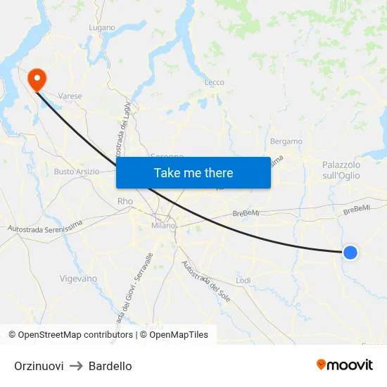 Orzinuovi to Bardello map