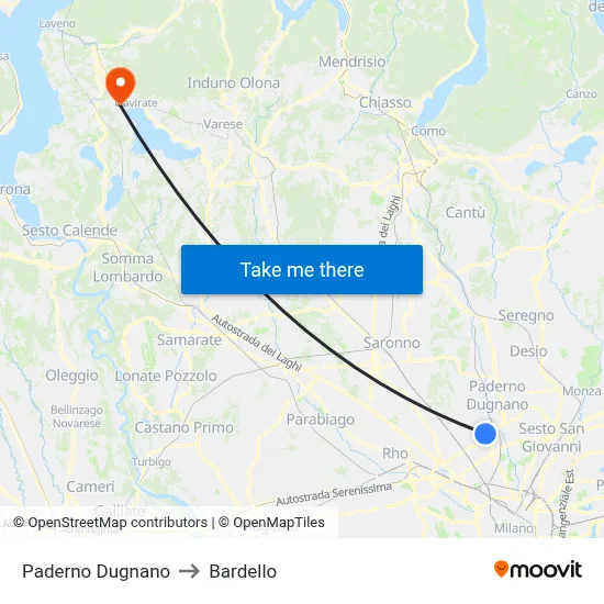 Paderno Dugnano to Bardello map
