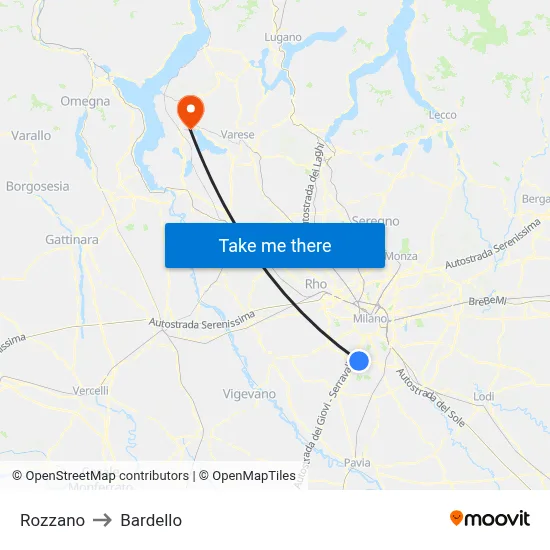 Rozzano to Bardello map