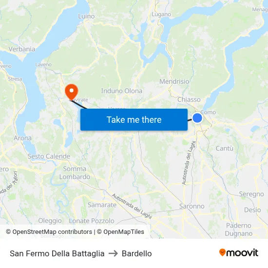 San Fermo Della Battaglia to Bardello map