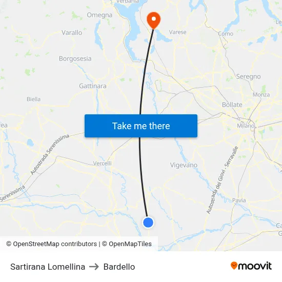 Sartirana Lomellina to Bardello map