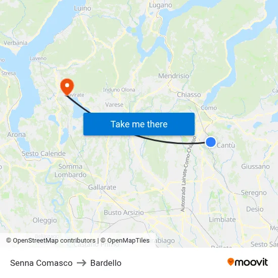 Senna Comasco to Bardello map