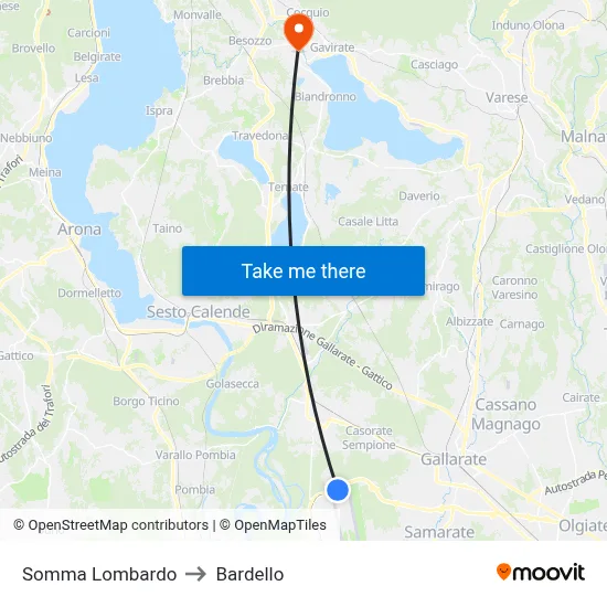 Somma Lombardo to Bardello map