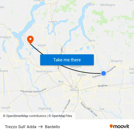 Trezzo Sull' Adda to Bardello map