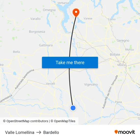 Valle Lomellina to Bardello map