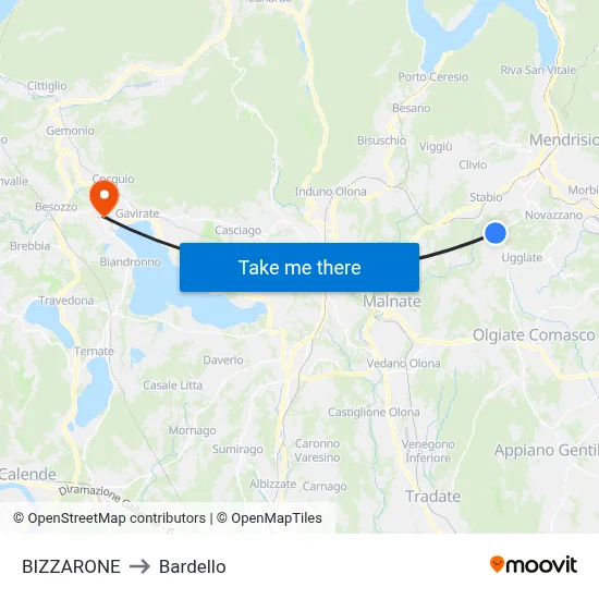 Bizzarone to Bardello map