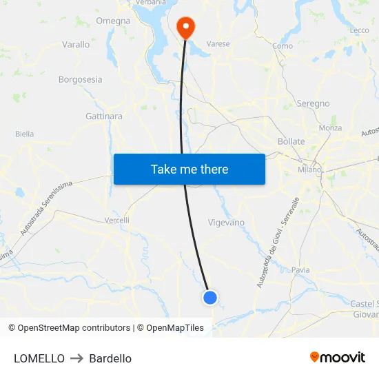 Lomello to Bardello map