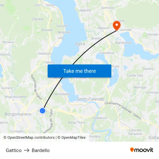 Gattico to Bardello map
