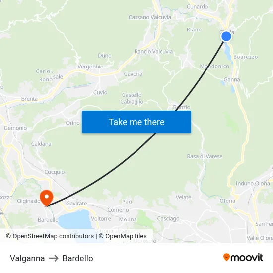 Valganna to Bardello map