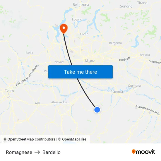 Romagnese to Bardello map