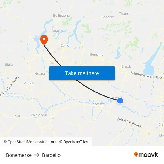 Bonemerse to Bardello map